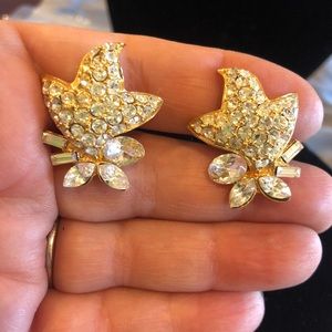 Austrian Crystal Pavé Leaf Clip On Earrings-Boutique
